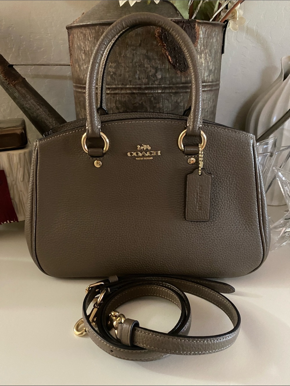 COACH CAL54 Savannah Small Carryall Taupe Pebble Leather w/ adjustable strap